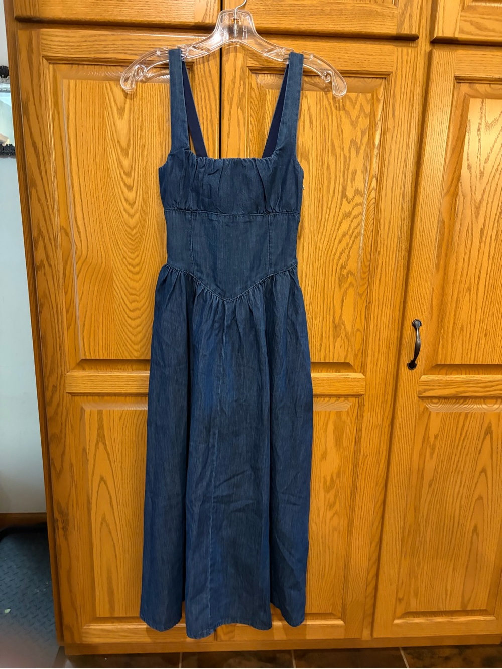 Divided Denim Midi Sundress with Wide Straps